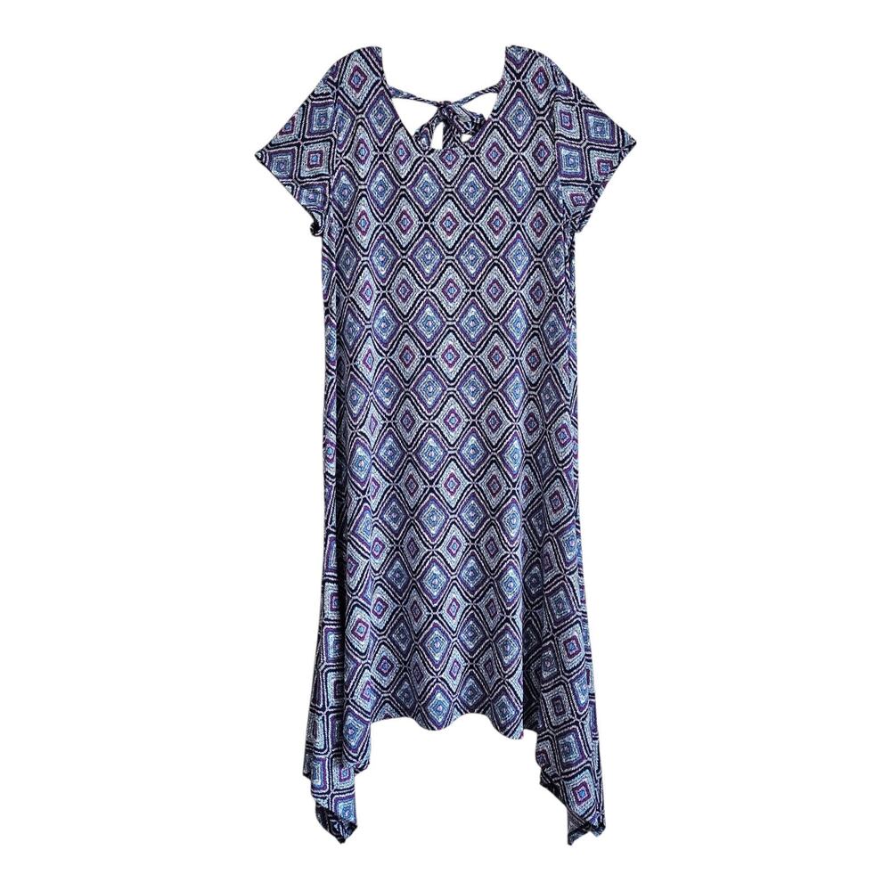 CHICO'S 3 Women XL 16 18 Midi Dress Jersey Diamond Pattern Fishtail Hem Bust 46"